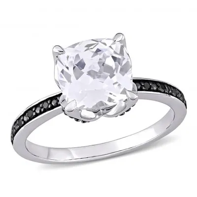 Julianna B 10K White Gold Created White Sapphire & Black 0.06CTW Diamond Ring