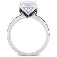 Julianna B 10K White Gold Created White Sapphire & Black 0.06CTW Diamond Ring