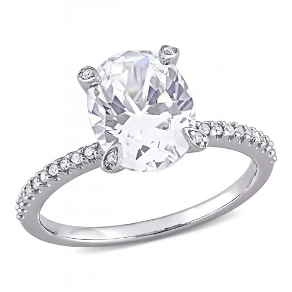 Julianna B 10K White Gold Created White Sapphire & 0.1CTW Diamond Bridal Ring