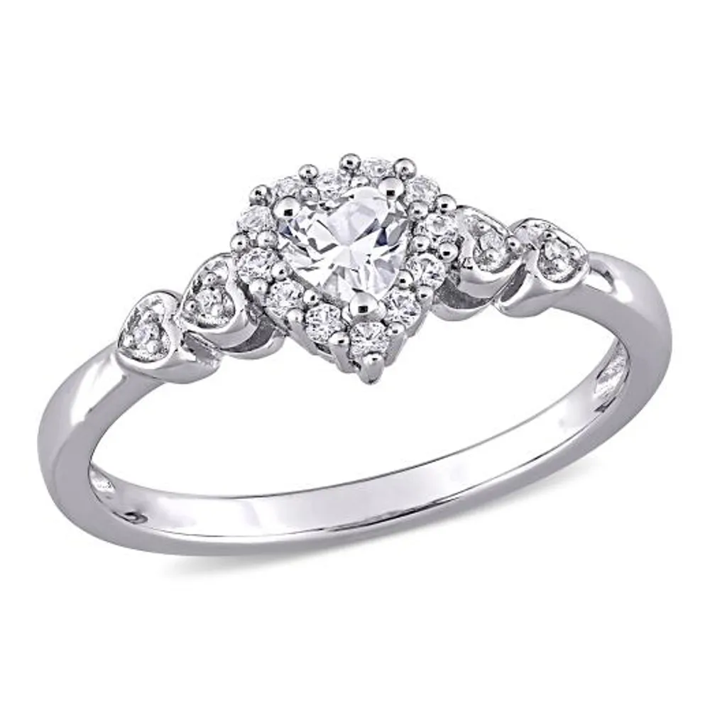 Julianna B Sterling Silver Created White Sapphire & 0.012CTW Diamond Heart Ring