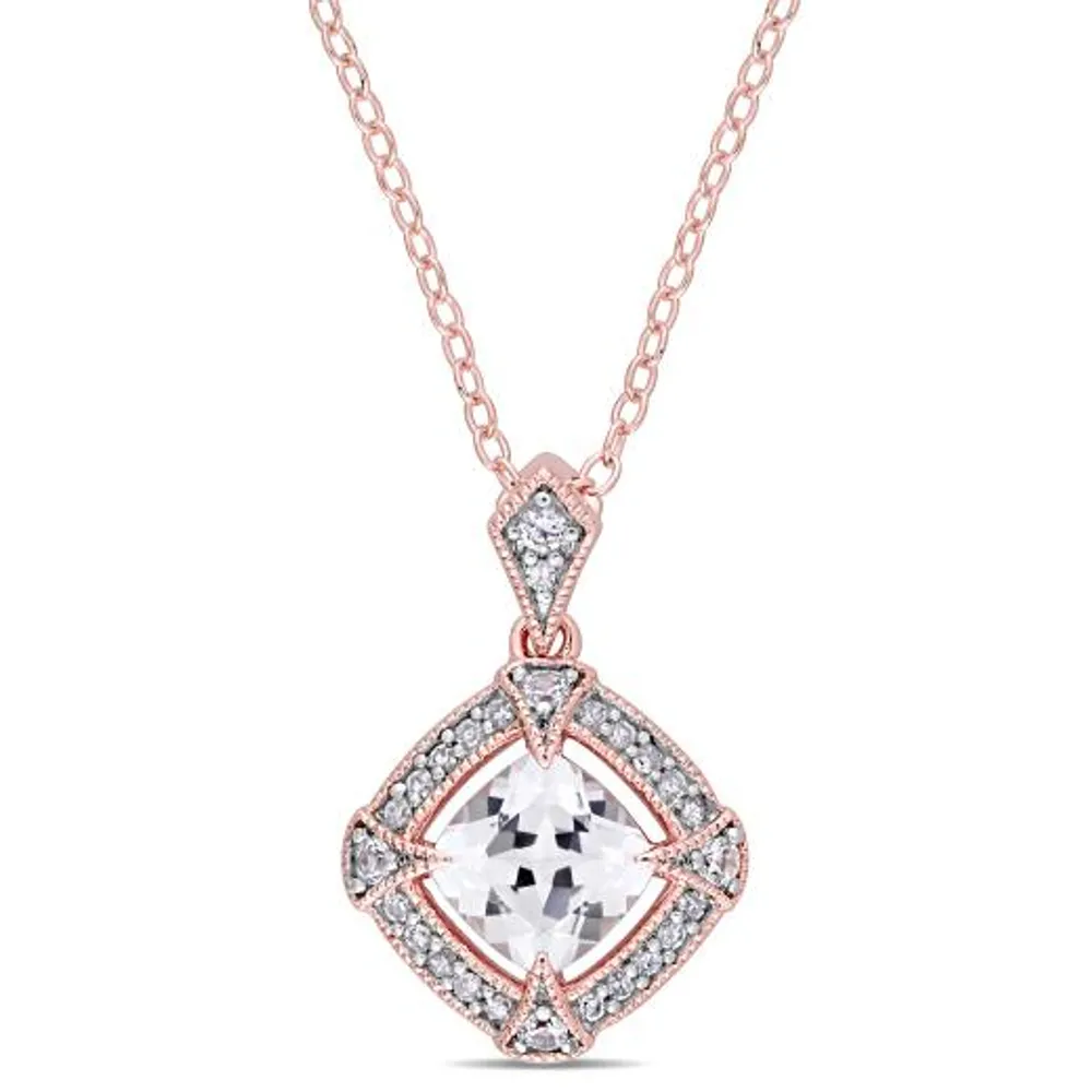 Julianna B Rose Plated Sterling Silver Created White Sapphire & Diamond Pendant
