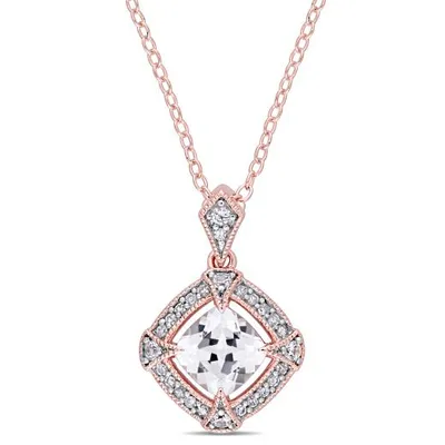 Julianna B Rose Plated Sterling Silver Created White Sapphire & Diamond Pendant