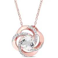 Julianna B Rose Plated Sterling Silver White Topaz Floral Swirl Pendant