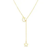 10K Yellow Gold Moon and Star Drop Necklace