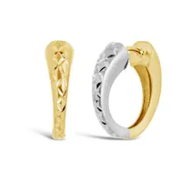 10K Yellow and White Gold Diamond Cut Huggies Earrings