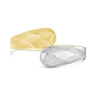 10K Yellow and White Gold Diamond Cut Chunky Twist Open Ring