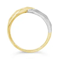 10K Yellow and White Gold Diamond Cut Chunky Twist Open Ring
