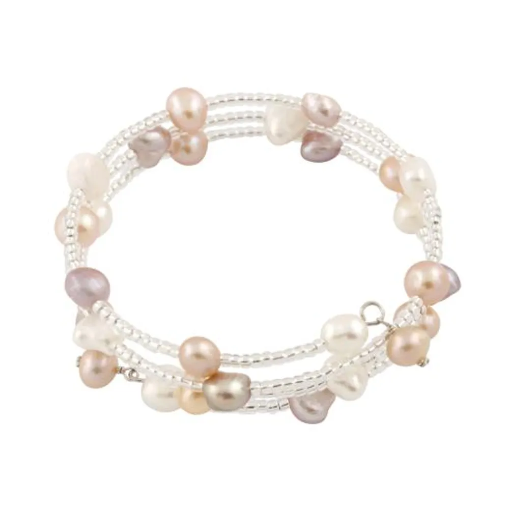 Sterling Silver 6-7mm Multiple Row Coil Freshwater Pearl Bracelet