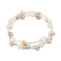 Sterling Silver 6-7mm Multiple Row Coil Freshwater Pearl Bracelet