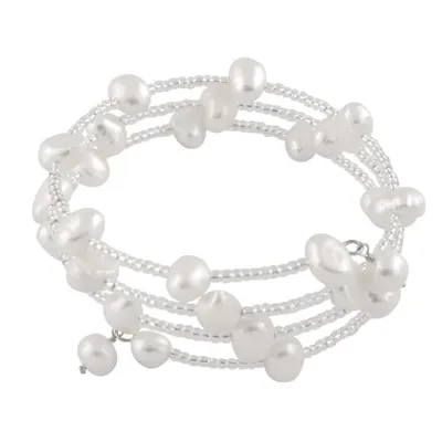 Sterling Silver 6-7mm Multiple Row Coil Freshwater Pearl Bracelet