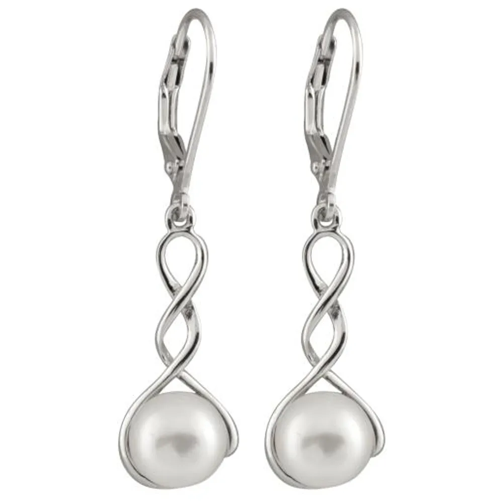 Sterling Silver 7.5-8mm Dangling Leverback Pearl Earrings