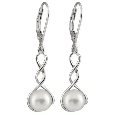 Sterling Silver 7.5-8mm Dangling Leverback Pearl Earrings