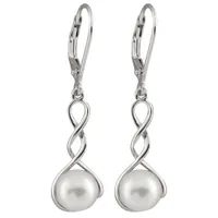 Sterling Silver 7.5-8mm Dangling Leverback Pearl Earrings