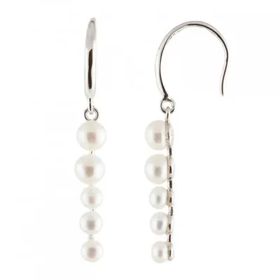 Sterling Silver 3-5mm Graduated White Freshwater Pearl Earrings