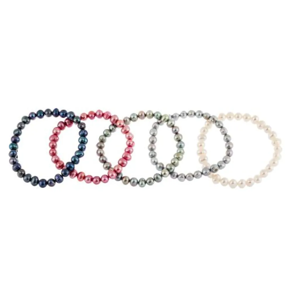 Set of 5 6-7mm Freshwater Pearl Elastic Bracelets