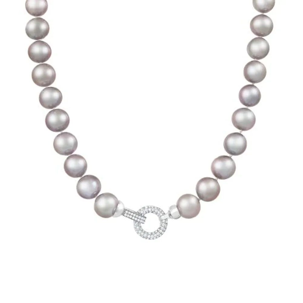 Sterling Silver 11-12mm Grey Freshwater Pearl Necklace