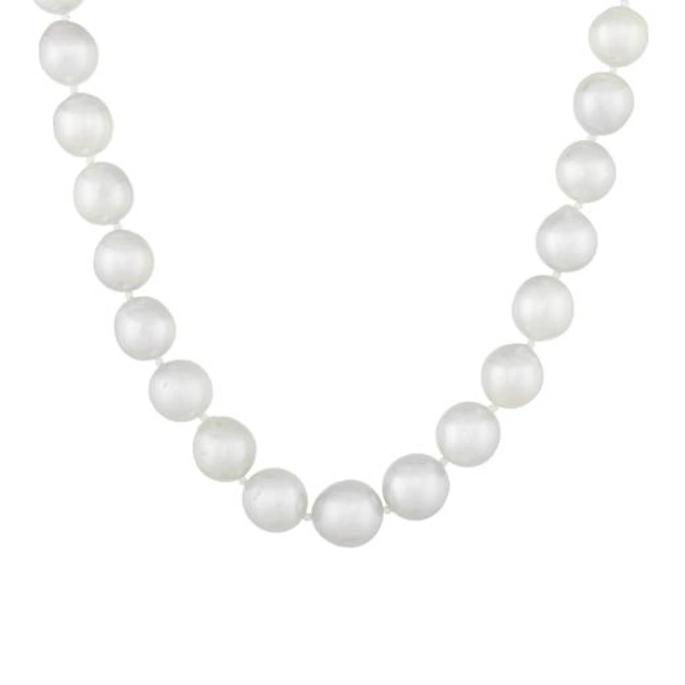 Sterling Silver 10-12mm White South Sea Pearl Necklace