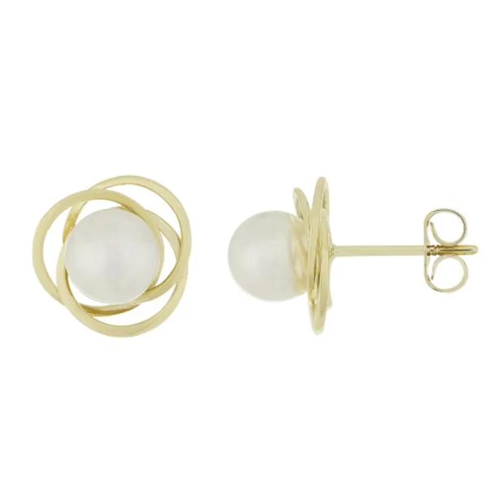 14K Yellow Gold Loveknot 6.5-7mm Pearl Stud Earrings