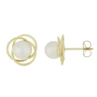 14K Yellow Gold Loveknot 6.5-7mm Pearl Stud Earrings