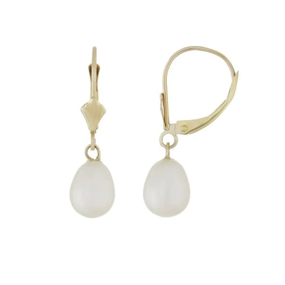 14K Yellow Gold 6.5-7mm Pearl Leverback Earrings