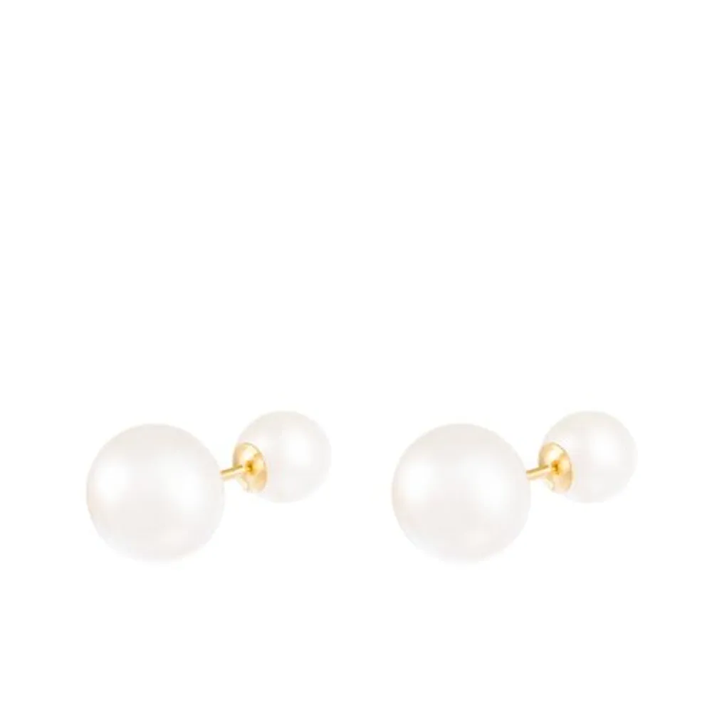 14K Yellow Gold Barbell 6-9.5mm Pearl Stud Earrings