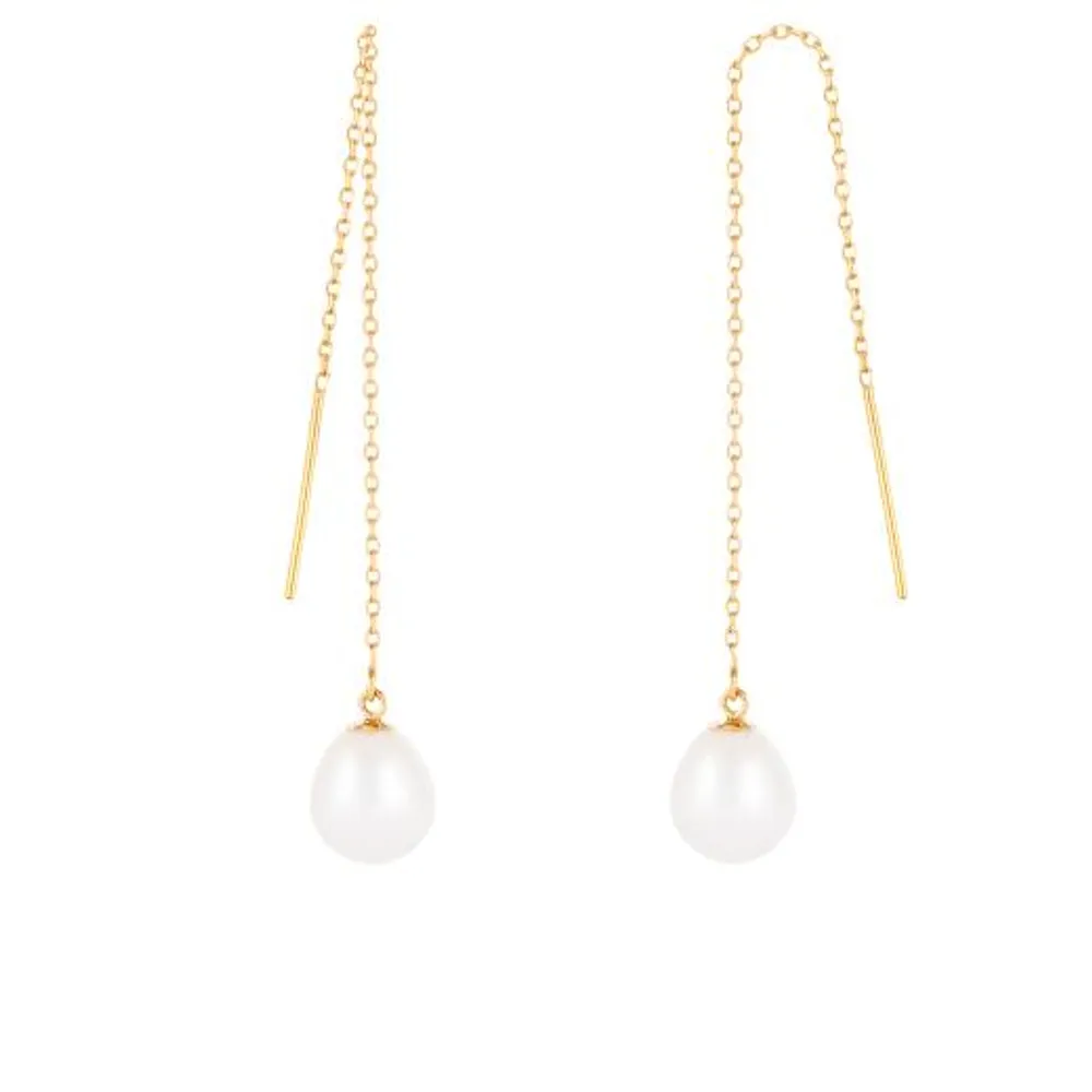 14K Yellow Gold 7.5-8mm Pearl Threader Earrings