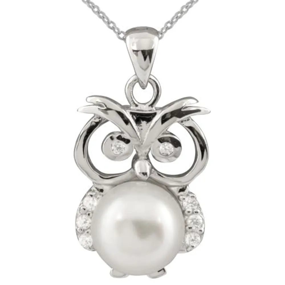 Sterling Silver Owl 8-9mm Pearl Pendant