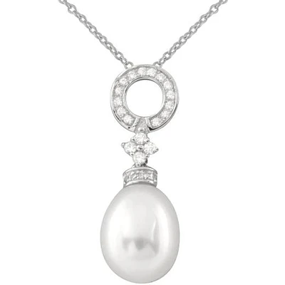 Sterling Silver Dangling CZ & 9-10mm Pearl Pendant