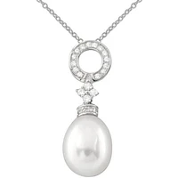 Sterling Silver Dangling CZ & 9-10mm Pearl Pendant