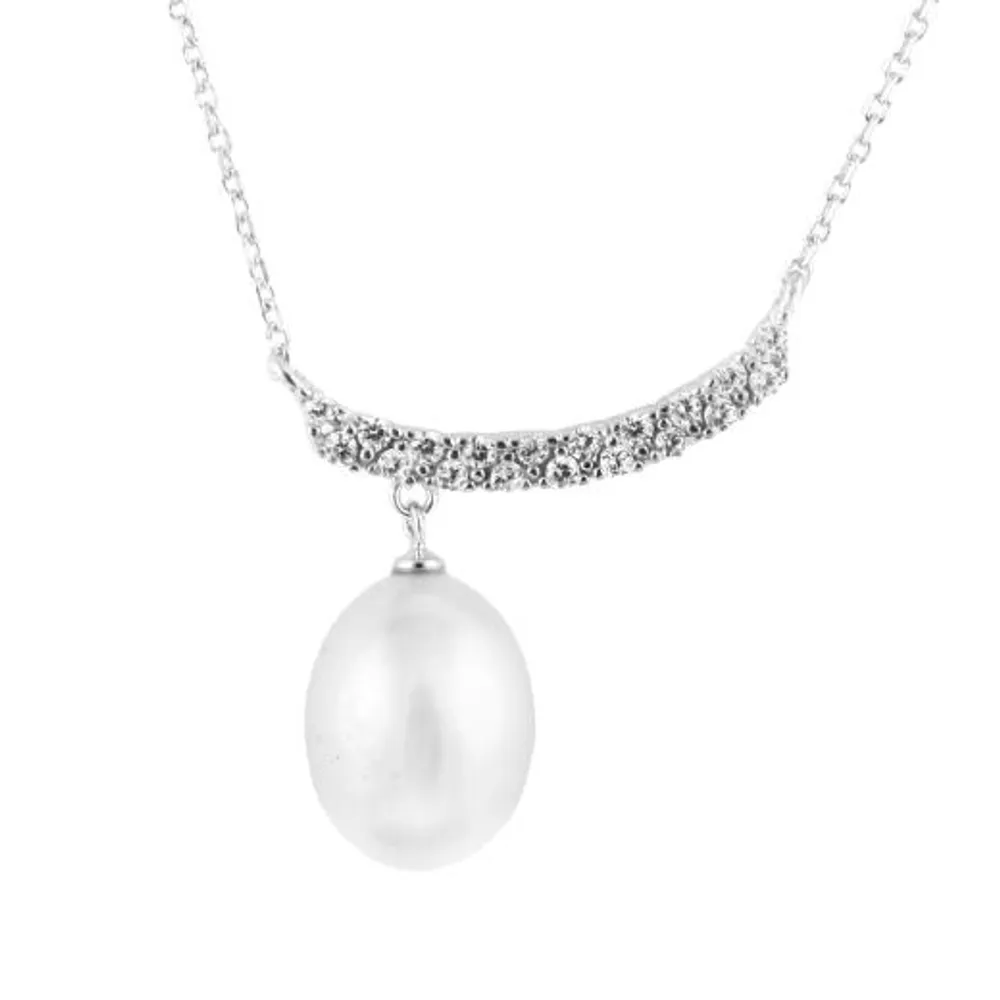 Sterling Silver Fancy 8.5-9mm Dangling White Pearl Pendant