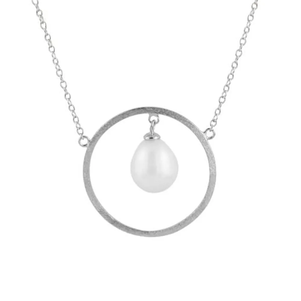 Sterling Silver Brushed Finished 8-8.5mm Pearl Pendant