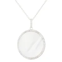 Sterling Silver 23mm Mother of Pearl & Cubic Zirconia Halo Pendant