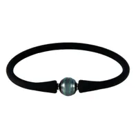 Black Silicone Tahitian Pearl 8" Bracelet