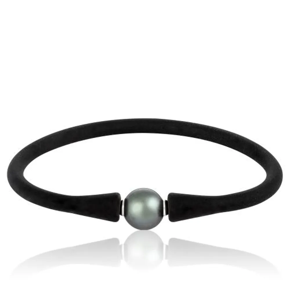 Black Silicone Tahitian Pearl 8" Bracelet