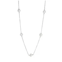 Sterling Silver 5 Stationed 7-8mm Pearl Necklace