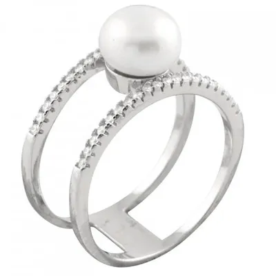 Sterling Silver Double Shank 8-9mm Pearl Ring