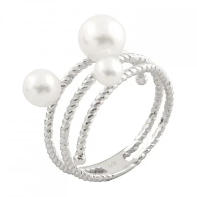 Sterling Silver Ribbed Shank Pearl Ring 4-5mm, 5-6mm, 6-7mm