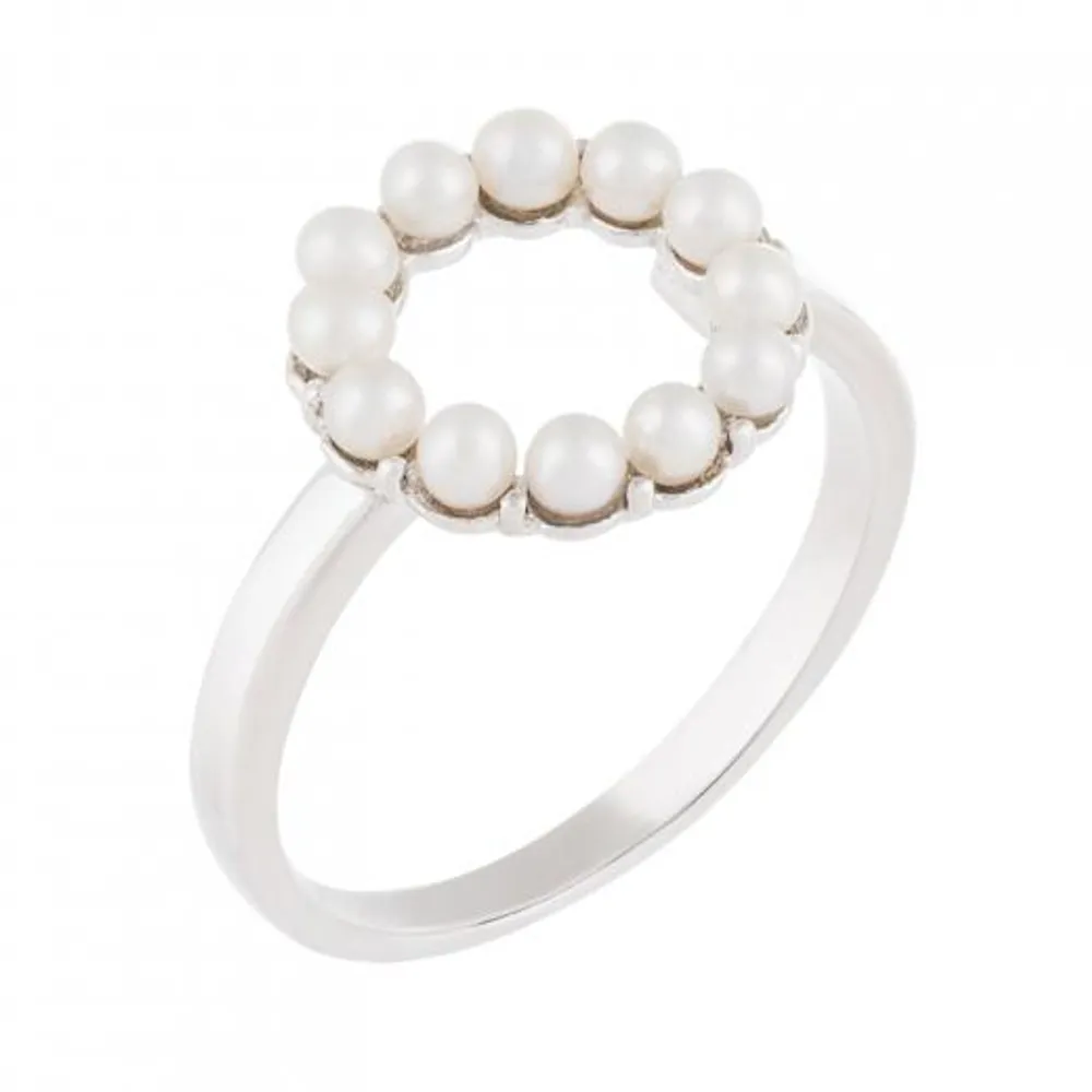 Sterling Silver White 2-2.5mm Pearl Halo Ring