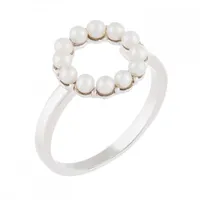 Sterling Silver White 2-2.5mm Pearl Halo Ring