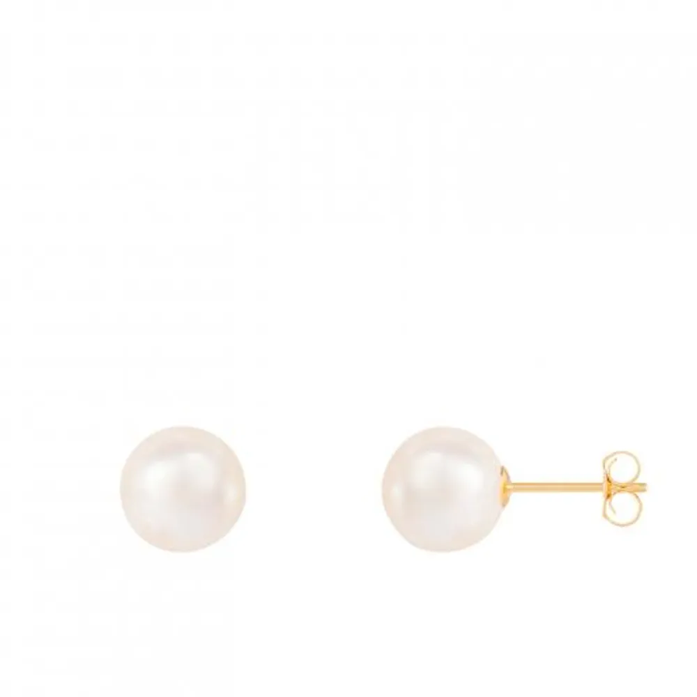 14K Yellow Gold 8mm Japanese Akoya Pearl Stud Earrings