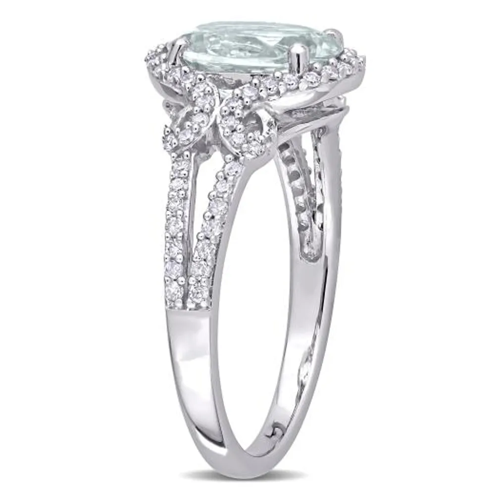 Julianna B 10K White Gold Aquamarine & 0.33CTW Diamond Ring