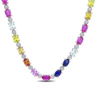 Julianna B Sterling Silver Multi-Colour Created Sapphire Tennis Necklace