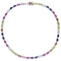 Julianna B Sterling Silver Multi-Colour Created Sapphire Tennis Necklace