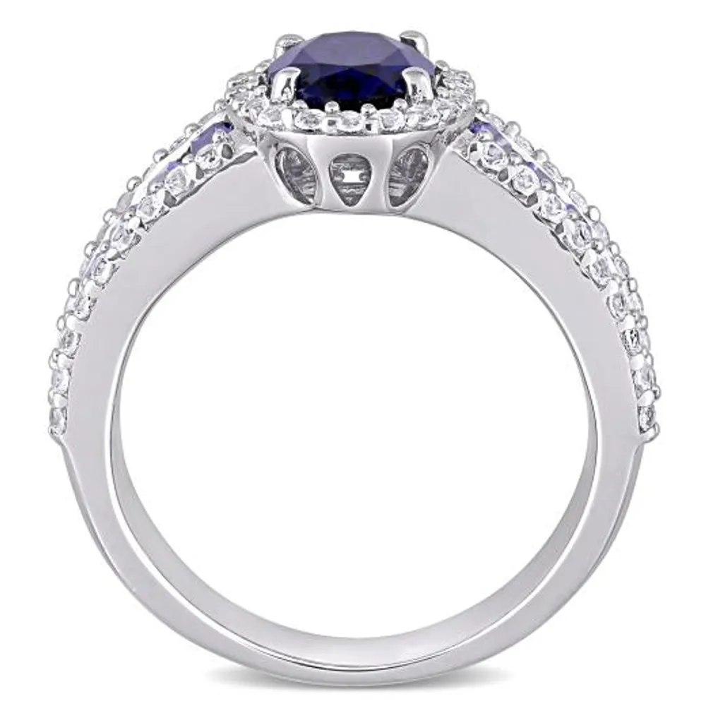 Julianna B Sterling Silver Created Created White Sapphire Halo Ring