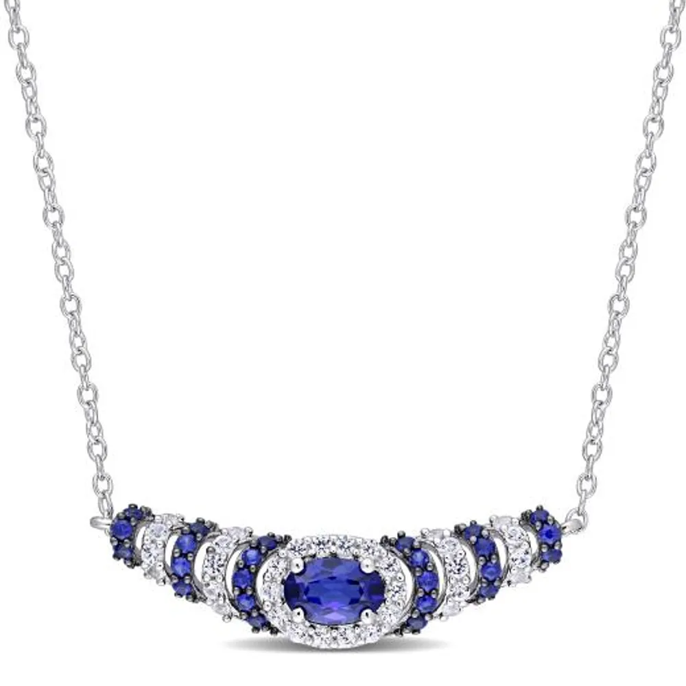 Julianna B Sterling Silver Created Blue & Created White Sapphire Necklace