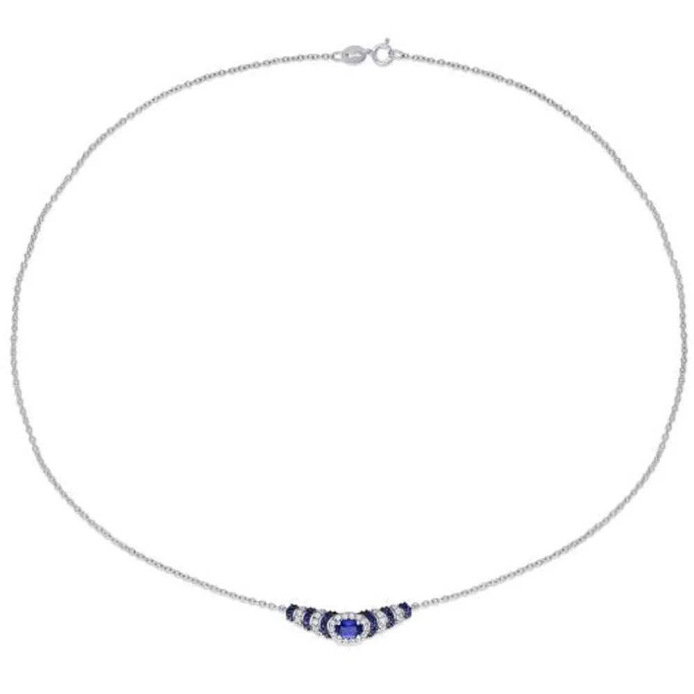Julianna B Sterling Silver Created Blue & Created White Sapphire Necklace