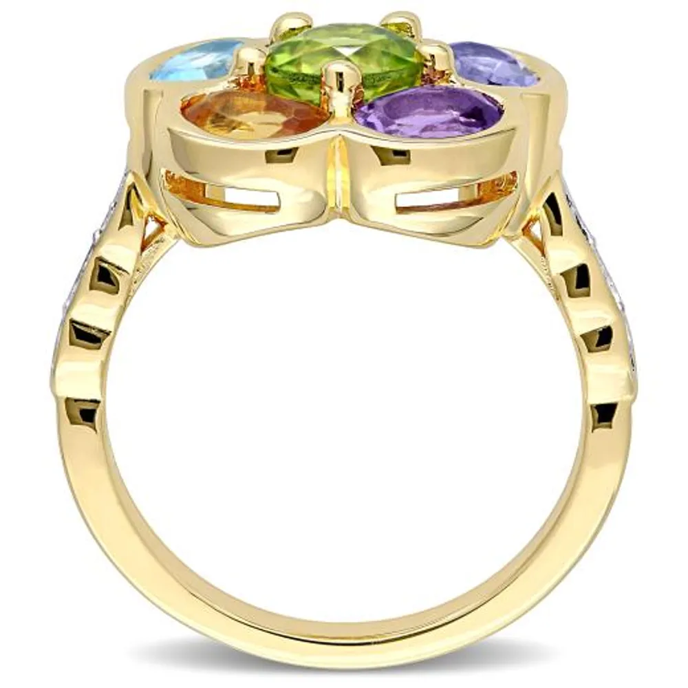 Julianna B Sterling Silver Multi Gemstone & 0.06CTW Diamond Floral Ring