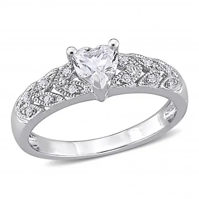 Julianna B Sterling Silver 0.06CTW Diamond & Created White Sapphire Ring