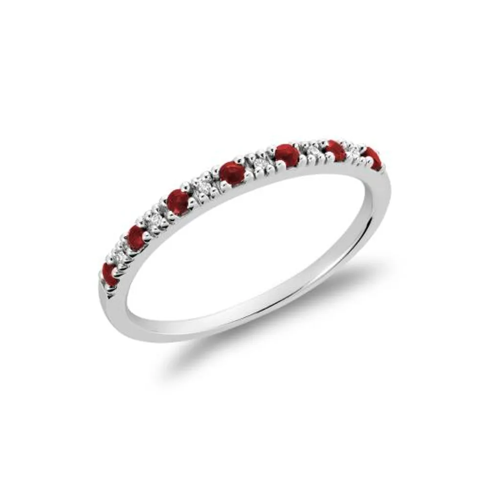 Les Bijoux 10K White Gold Ruby & 0.02CTW Diamond Ring