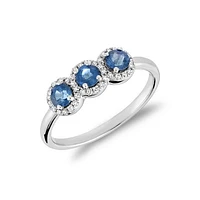 Les Bijoux 10K White Gold Created Blue Sapphire & 0.12CTW Diamond Ring